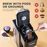 Tastyle Single Serve Hot & Iced Coffee Maker for Pods and Grounds with 24oz Brew Size