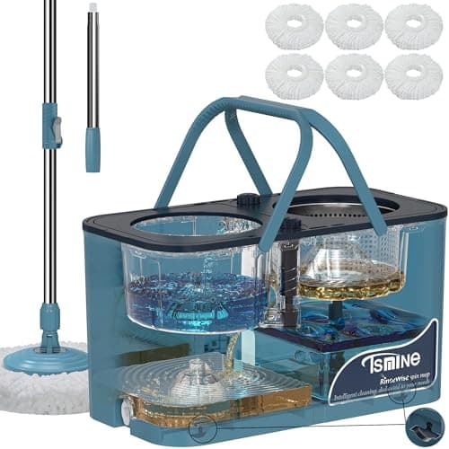 4-Chamber Separating Spin Mop System with Glide Wheels and 6 Microfiber Pads