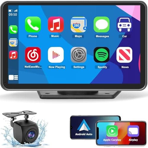 PASLDA 7-Inch HD Portable CarPlay Screen with Dual-Bluetooth Audio and Backup Camera