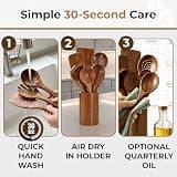 8-Piece Natural Teak Wooden Utensil Set with Holder, Spoon Rest & Hooks