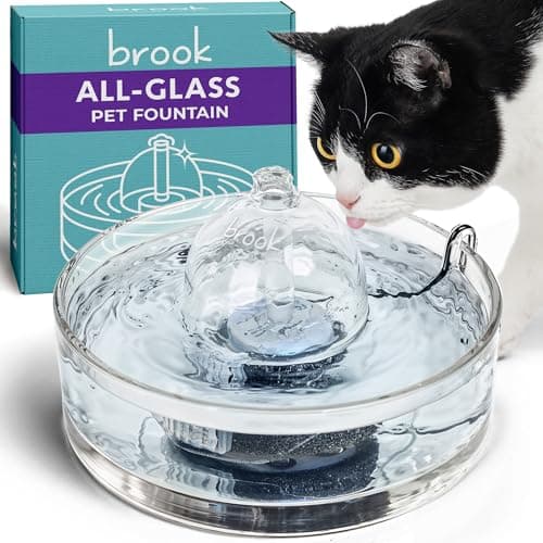 Brook Glass Pet Water Fountain with Dishwasher Safe Components, 2.7L Capacity