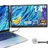 APILDELLA 14-inch 1080P FHD Dual Laptop Screen Extender Monitor with Built-In Speakers