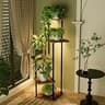 Bamworld 5-Tier Staggered Metal and Wood Indoor Plant Shelf with Grow Lights