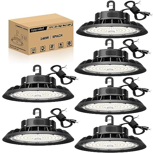 JC-LGL 240W UFO LED High Bay Light, 36,000lm 0-10V Dimmable Fixtures, 6-Pack