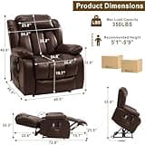 Merous Dual Motor Infinite Position Lay Flat Power Lift Recliner in Leather