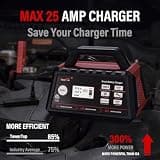 TowerTop 12V Smart Car Battery Charger with 2/10/25-Amp Outputs and 100A Engine Start Aid