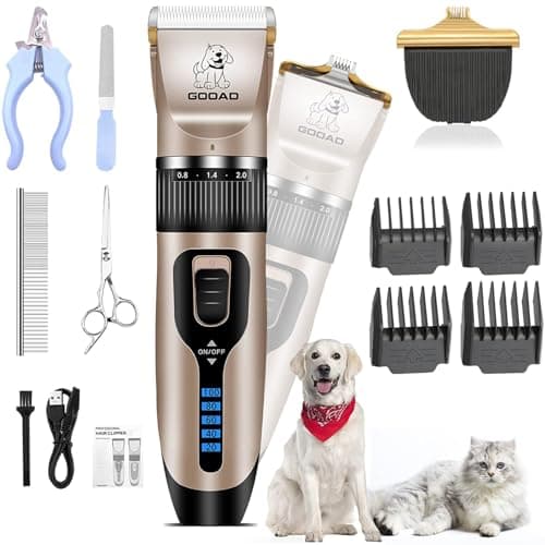 Gooad Low-Noise Cordless Pet Clippers with Built-in Light and Paw Trimmer Head