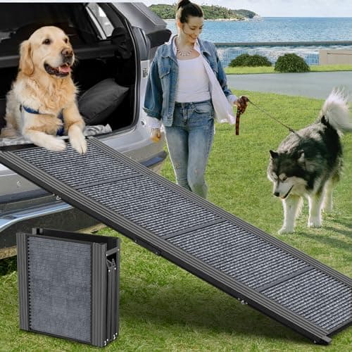 HerCcreta wigge 63-Inch Folding Dog Ramp for Cars with High-Traction Non-Slip Rug