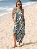 Sampeel Maxi V-Neck Sleeveless Sundress with High Side Slit and Dual Pockets