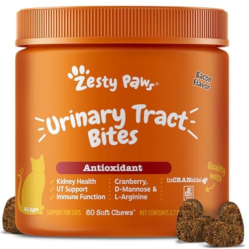 Zesty Paws Cranberry Urinary Tract Support Bites for Cats, Bacon Flavor
