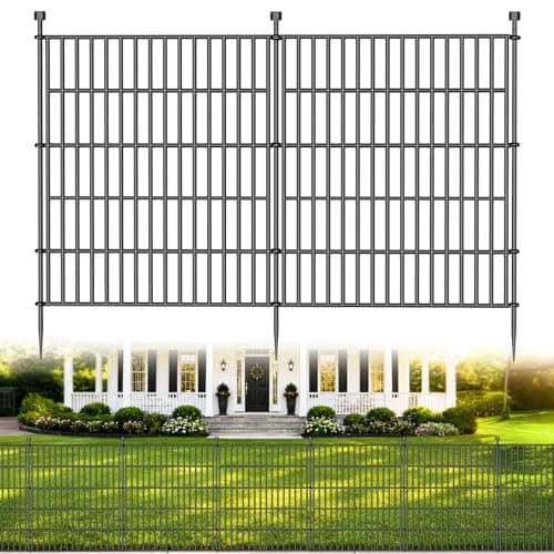 Jinligogo 32-Inch Wrought-Iron Style No-Dig Outdoor Boundary Fence for Semi-Permanent Use