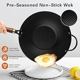 Todlabe 13-Inch Pre-Seasoned Carbon Steel Wok Pan with Vented Glass Lid