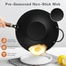 Todlabe 13-Inch Pre-Seasoned Carbon Steel Wok Pan with Vented Glass Lid
