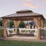 YOLENY 10x12 ft. Galvanized Steel Double Roof Hardtop Gazebo with Curtains