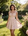 Scarlet Darkness Floral Corset Mini Dress with Ruched Front Bodice