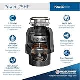 InSinkErator Power Series 3/4 HP Continuous Feed Garbage Disposal, Black