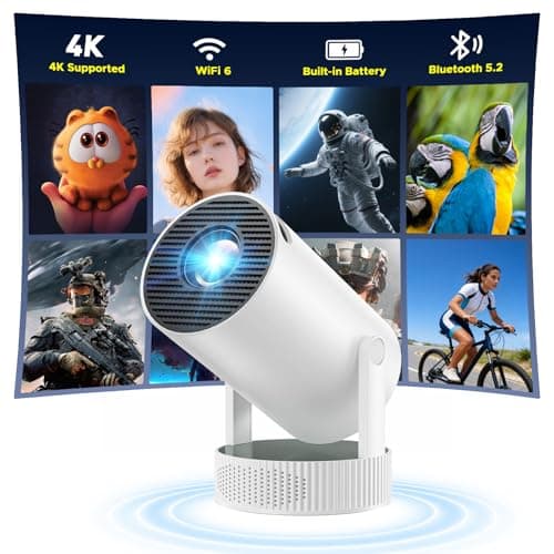 Portable Battery-Powered Mini Projector, 4K Support, Auto Keystone, 220° Stand