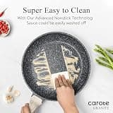 CAROTE 5.5-Quart Deep Nonstick Granite Frying Pan with Glass Lid and Handy Pour Spout