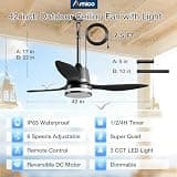 Amico 42-Inch IP65 Waterproof Plug-In Ceiling Fan with Reversible DC Motor