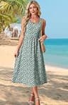 WIHOLL Casual Sleeveless Scoop Neck Midi Dress with Flowy A-Line Skirt