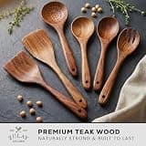 Zulay Kitchen 6-Piece Natural Teak Wooden Spoons Set for Everyday Cooking