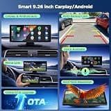LAMTTO 9.26-Inch Wireless CarPlay System with Tool-Free Setup and Waterproof Rear Camera