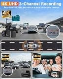 WECOOL 4K UHD 3-Channel Dash Camera with 470° Field of View and 64GB