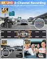 WECOOL 4K UHD 3-Channel Dash Camera with 470° Field of View and 64GB