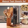 Mooues 9-Piece Natural Teak Wooden Utensil Set with Holder & Spoon Rest