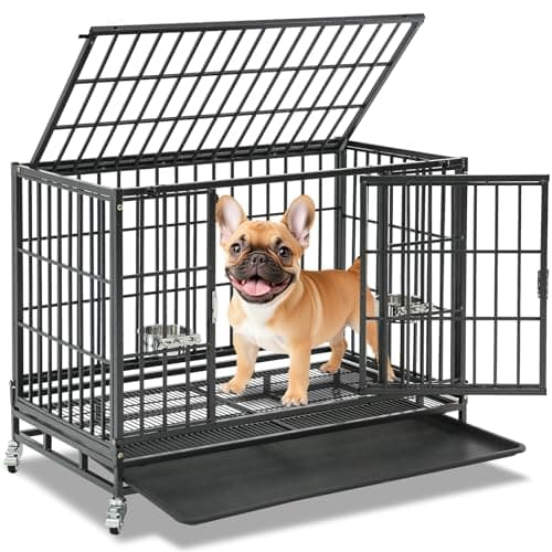 Homey Pet 37-Inch Stackable Heavy Duty Steel Dog Crate with Caster Wheels