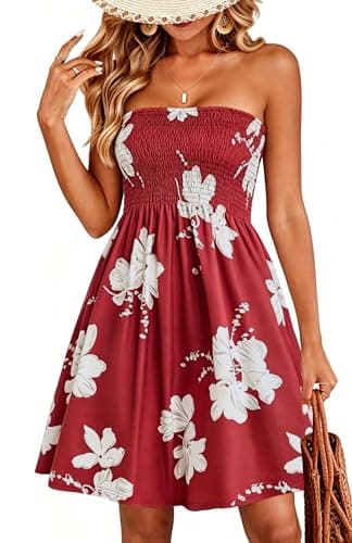 Chicgal Strapless Tube Top Off-the-Shoulder Knee Length A-Line Swing Dress