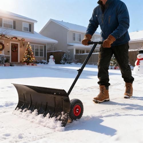 Garvee 29-Inch Heavy Duty Wheeled Snow Pusher