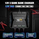 Upgraded 30A 3-Bank Smart Waterproof Marine Battery Charger for SLA/Lithium