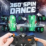 BEZGAR Dinosaur RC Monster Truck with 360-Degree Spins and Interactive LED Lights
