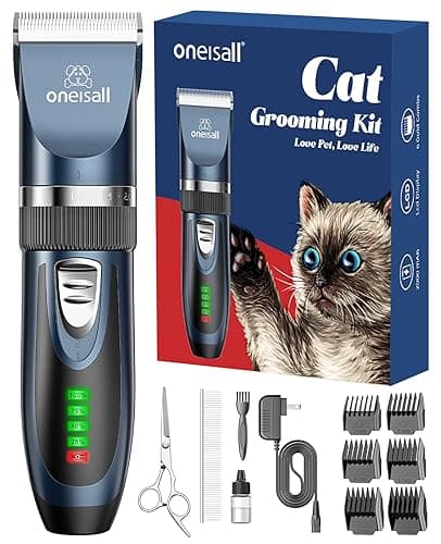 oneisall 2-Speed Cordless Cat Hair Clipper Kit with Guide Guards and Accessories