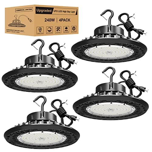 JC-LGL 240W UFO LED High Bay Light, 36,000lm 5000K Dimmable Fixtures, 4-Pack