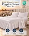 Premium 1000 Thread Count 100% Egyptian Cotton Silky Sateen King Sheet Set