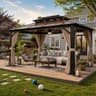 YOLENY 10x13 ft. Polycarbonate Double Roof Hardtop Gazebo with Curtains