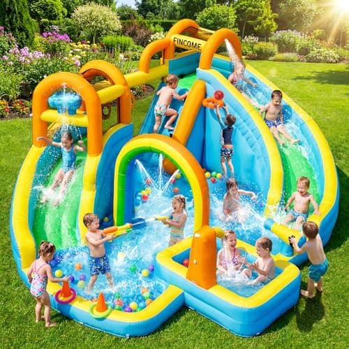 FINCOME Dual-Height Inflatable Water Slide and Sports Play Park for Kids