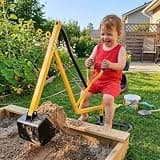 Crane Digger Ride-On Toy with Heavy-Duty Stabilizing Base and Metal Arm