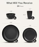 Quatish 24-Piece Unbreakable Plastic Plates and Bowls Set for 6, Black