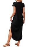RUMIA Cap Sleeve V-Neck Long Maxi Sundress with Side Slit Flowy Hem and Pockets