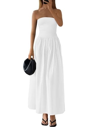 PRETTYGARDEN Strapless Maxi Tube Top Dress with Flowy Tencel Skirt