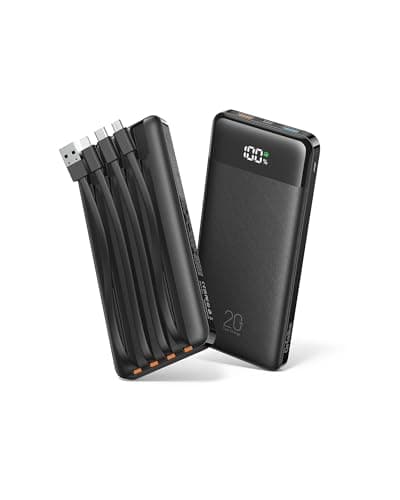 Orfeika 20,000mAh 20W PD Power Bank with 4 Built-In Cables and 6 Outputs