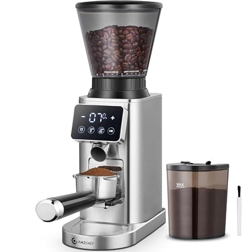 AMZCHEF Electric Coffee Grinder with 48 Settings and LED Control Panel