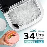EUHOMY Portable Countertop Nugget Ice Maker with Carry Handle and 34 lbs Yield