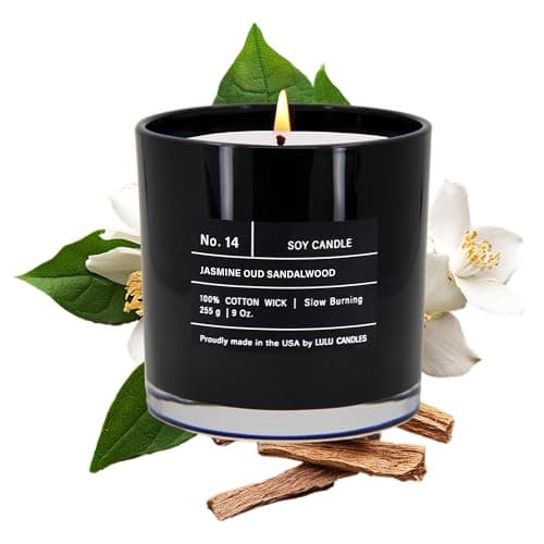 Lulu Candles Jasmine, Oud & Sandalwood Luxury Scented Soy Jar Candle, 9 Ounces