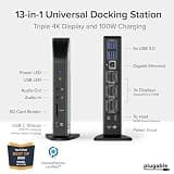 Plugable UD-ULTC4K 13-in-1 Triple Monitor Docking Station with 100W PD