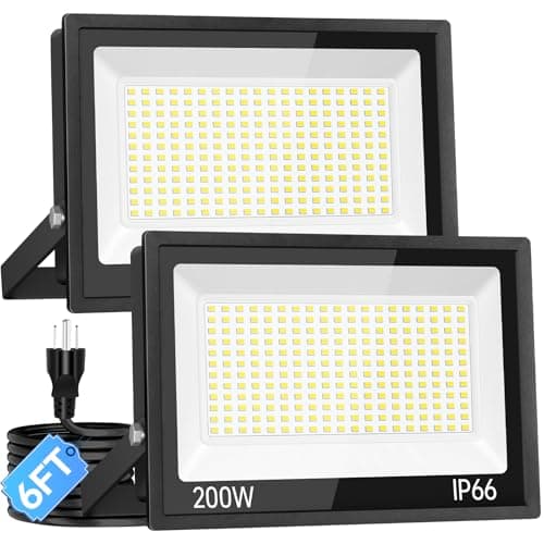 ISUERFY 200W Plug-in LED Outdoor Flood Light 2-Pack, 24000 Lumens Daylight Security