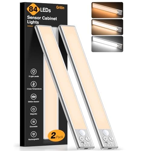 Gritin 2-Pack 10.2-Inch Under Cabinet Lights with 84 Super Bright LEDs